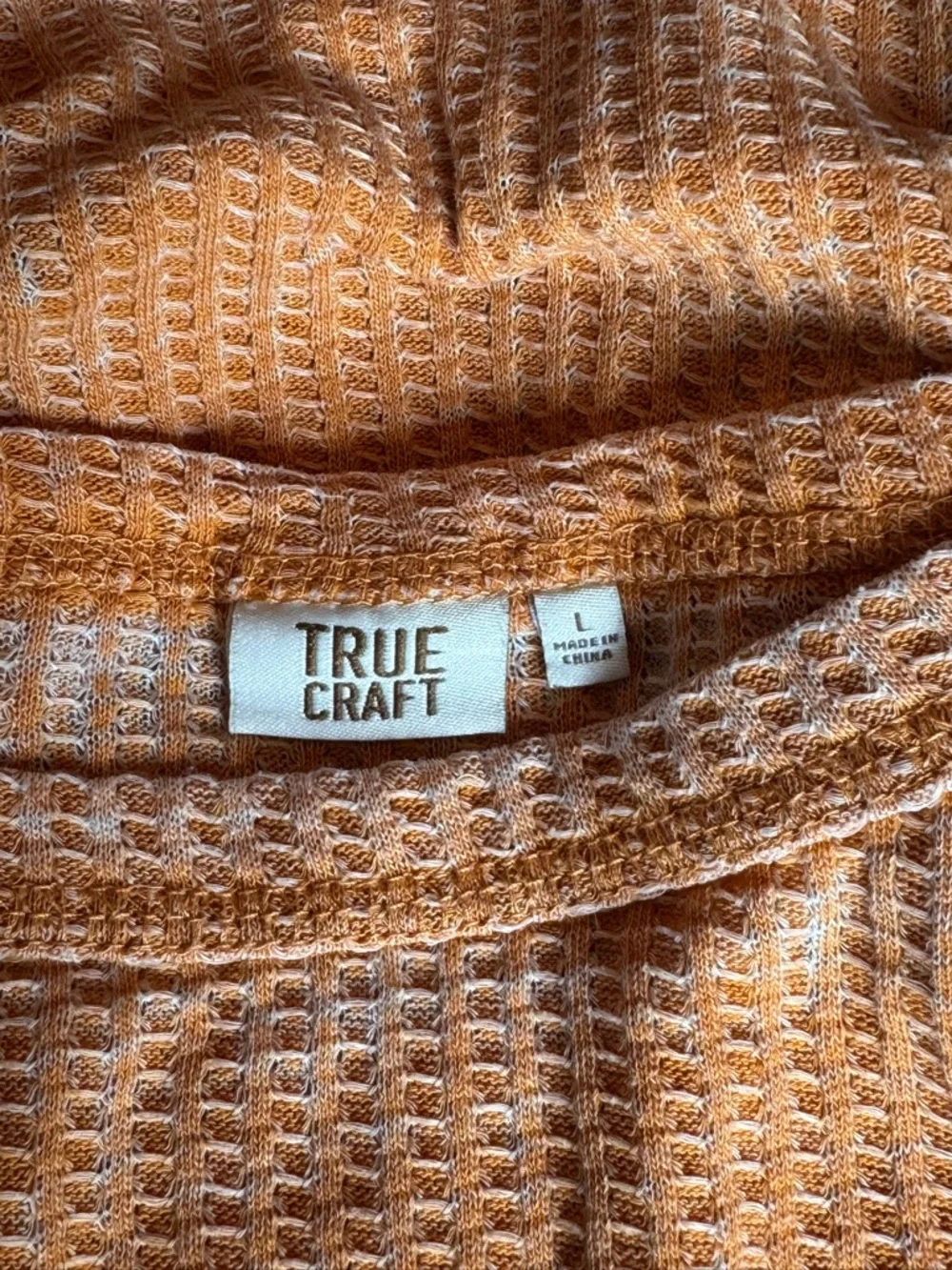 True Craft Orange Waffle-Knit Ruffle-Hem distressed long sleeve shirt L - Picture 5 of 6